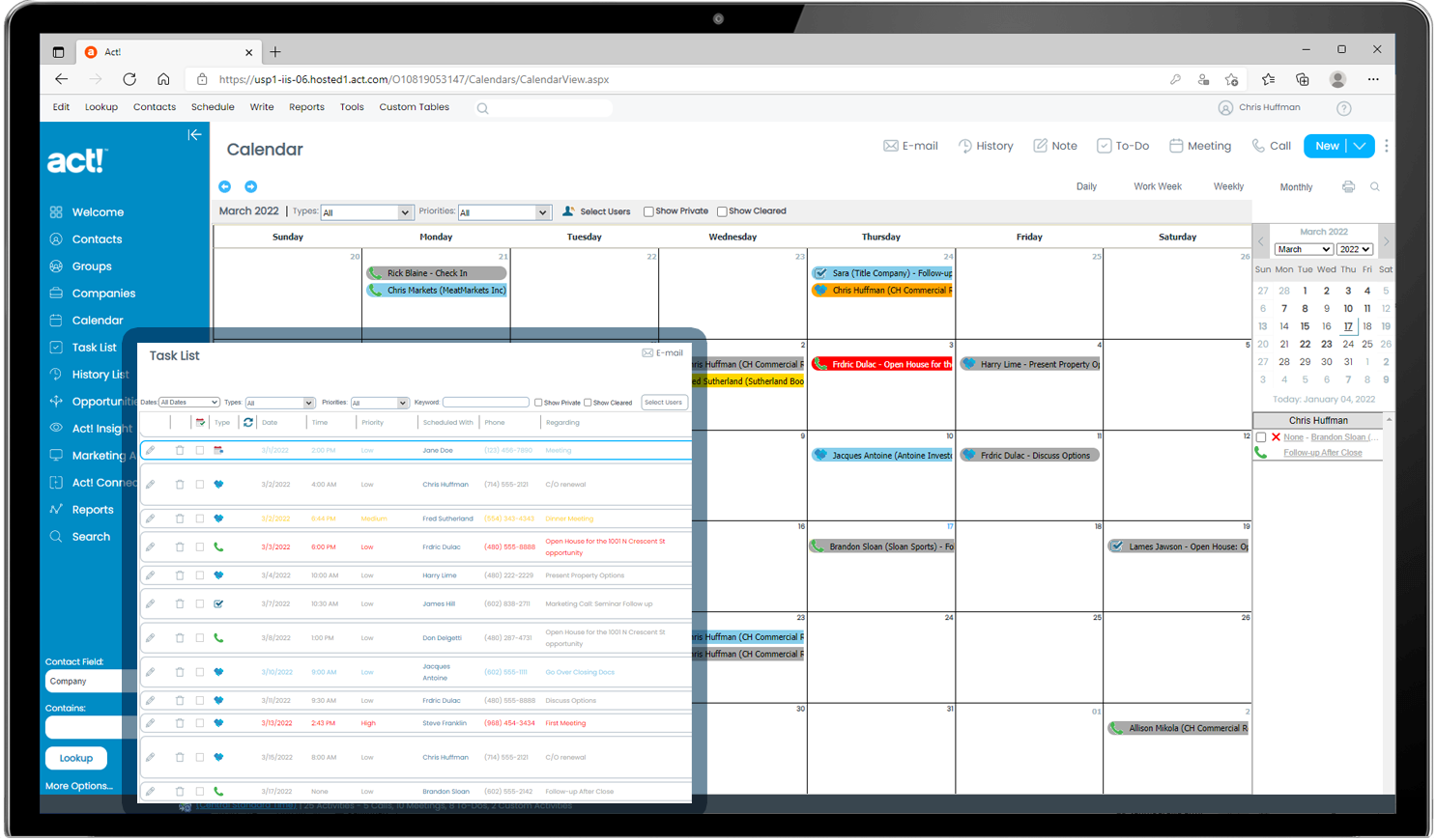 Act! CRM Scheduling Activities with Calendar and Task List Views