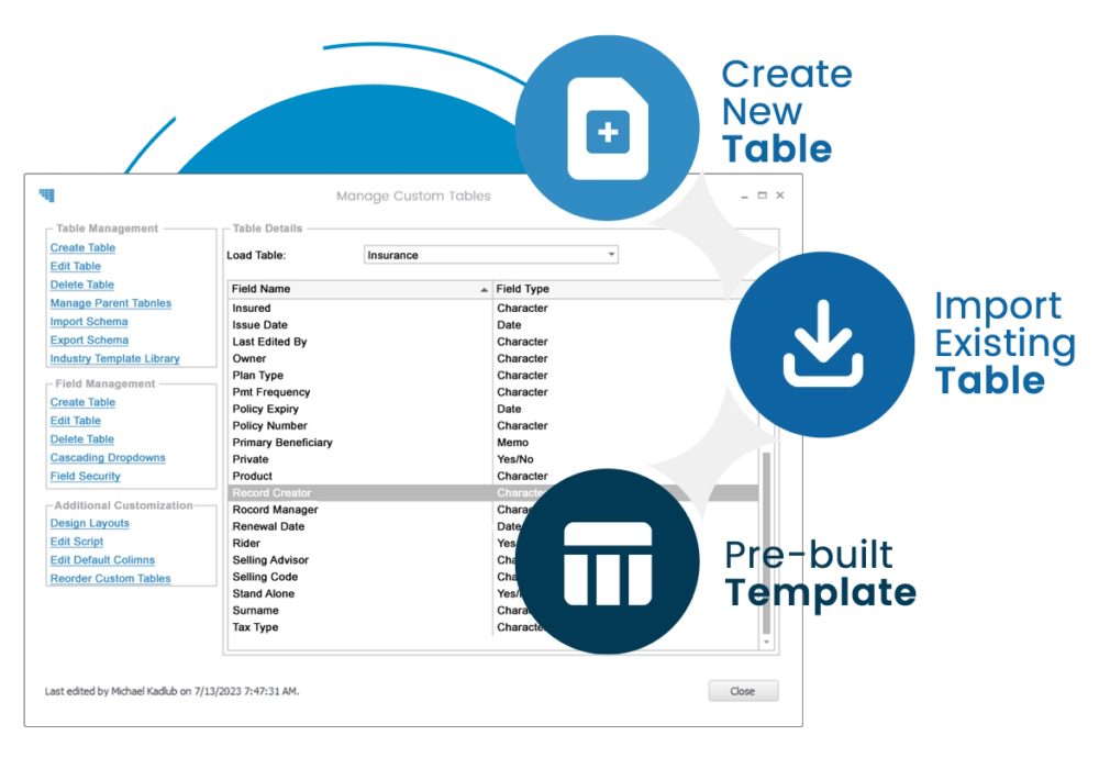 Act! Industry Table Features